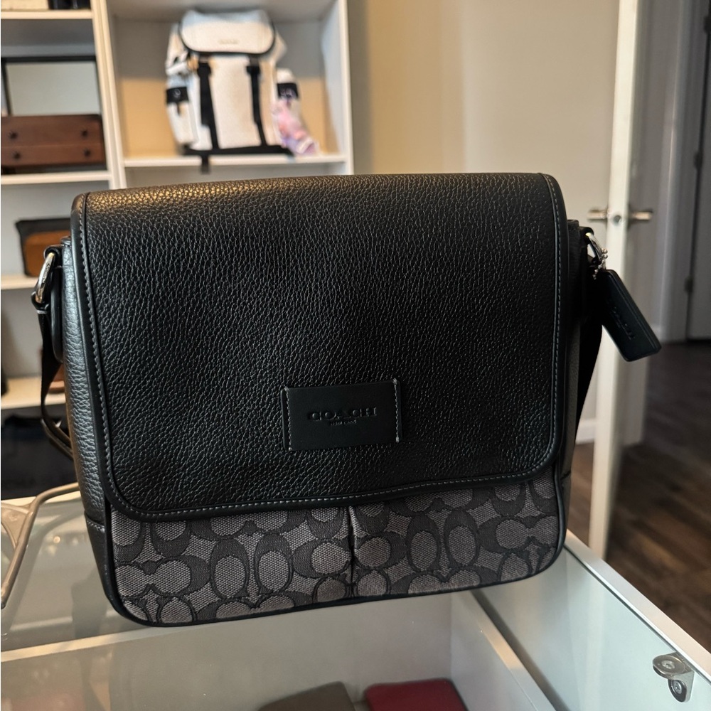 Coach Black and Gray Messenger Bag with Monogram Pattern - Picture 1 of 4